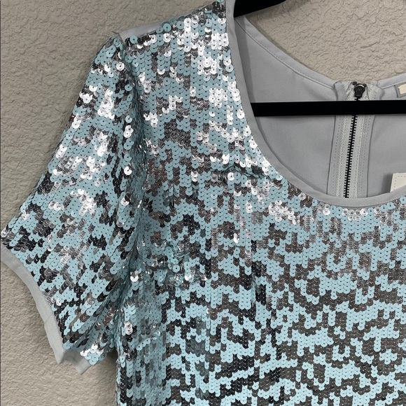 NWT Pleione Sequin Sparkle Short Sleeve Blouse Top Party Blue Silver Sz XL - Picture 3 of 9